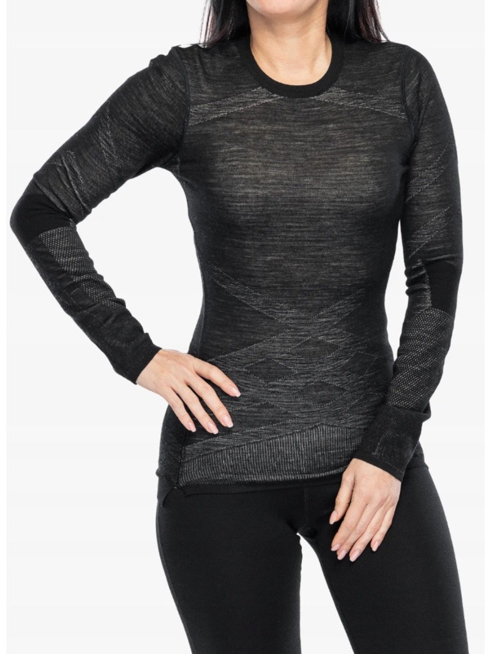 Smartwool Intraknit 200 Thermal Merino Base Layer Crew Black-White Large Women's - Picture 9 of 17